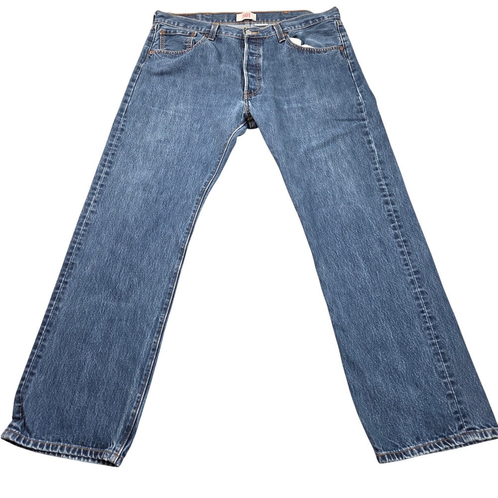 Levis 501 Original Straight Leg Jeans Mens 38x32 Blue Medium Wash Button Fly